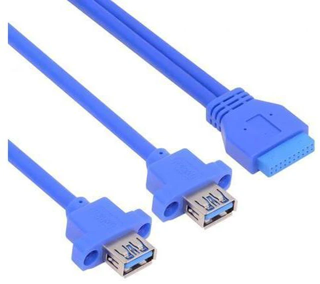 Main image of Cable Dual Port USB 3.0 Female Type-A Panel Type to Motherboard 20Pin 19Pin Header Cable 50cm