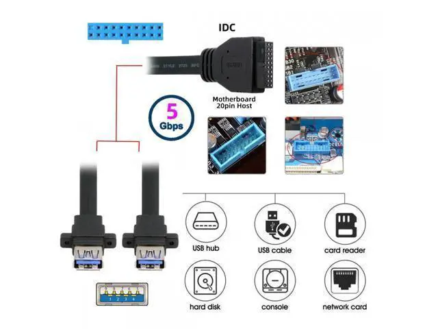 Alt view image 6 of 7 - Cable Ultra Flat Slim Dual Port USB 3.0 Female Type-A Panel Type to Motherboard 20Pin 19Pin Header Cable 50cm
