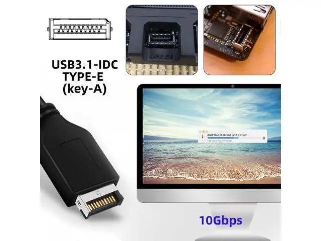 Alt view image 2 of 7 - Cable USB 3.1 Front Panel Header Male Type-E to Type-A USB3.0 Female Motherboard Extension Data Adapter