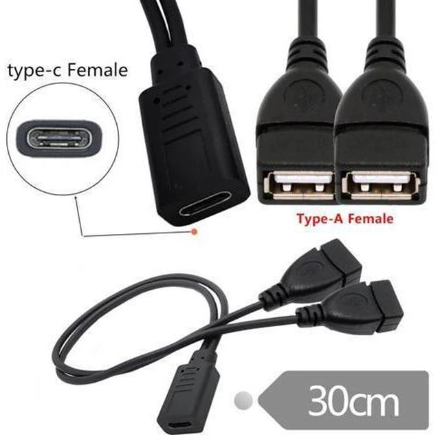 Alt view image 4 of 6 - Type-C USB-C Female DC 5V to Dual USB 2.0 Standard Type-A Female Splitter Extension Charge Cable