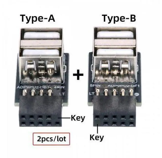 Alt view image 2 of 7 - 2pcs/lot 9Pin 10Pin Motherboard Female Header to Dual USB 2.0 Female Adapter Horizontal Type