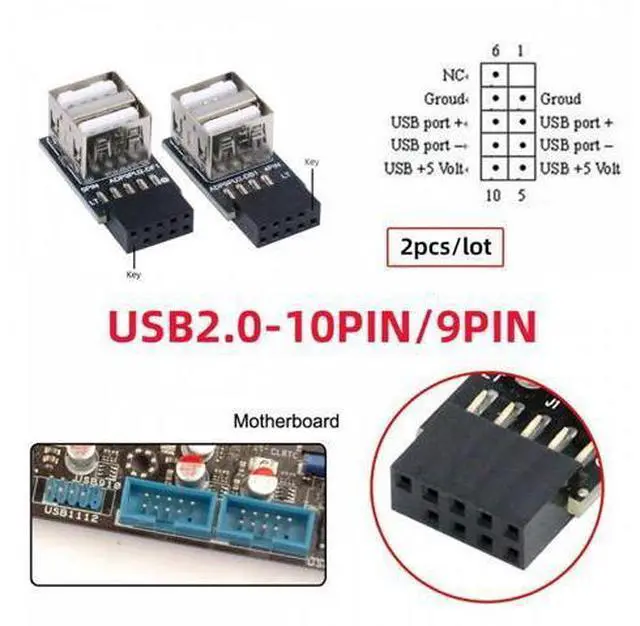Alt view image 4 of 7 - 2pcs/lot 9Pin 10Pin Motherboard Female Header to Dual USB 2.0 Female Adapter Horizontal Type