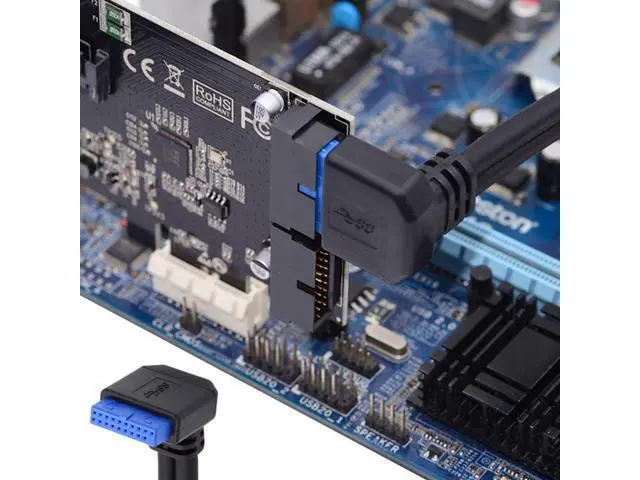 Alt view image 2 of 7 - HKCY Up Angled 19/20Pin Header to USB 3.0 Dual Ports Female Screw Mount Type Cable 90 Degree 5Gbps