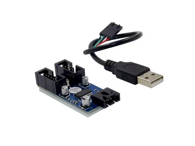 Alt view image 2 of 7 - HKCY USB 2.0 Type-A Male 1 to 2 Female Motherboard 9pin Header Extension HUB Connector Adapter Port Multilier