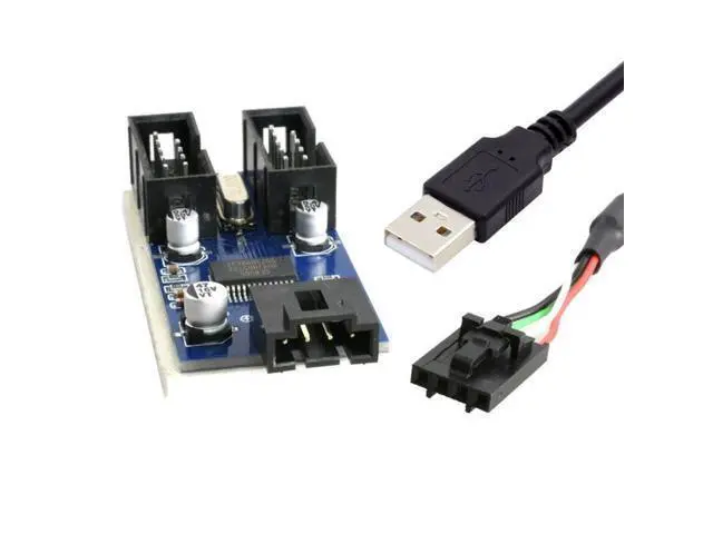 Alt view image 3 of 7 - HKCY USB 2.0 Type-A Male 1 to 2 Female Motherboard 9pin Header Extension HUB Connector Adapter Port Multilier
