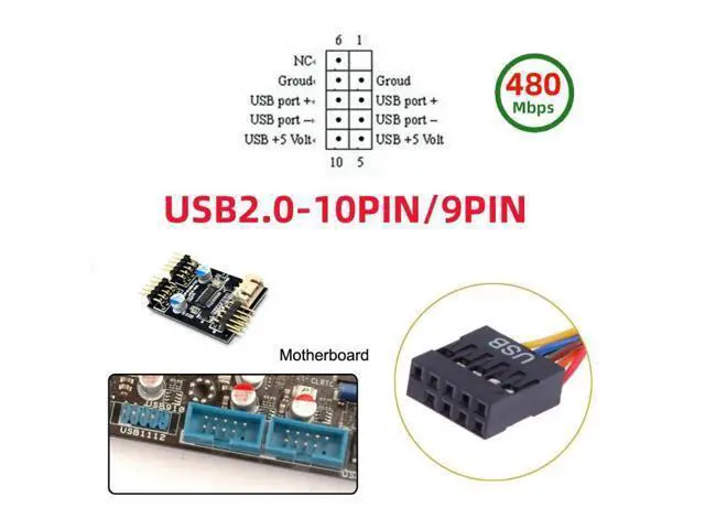 Alt view image 5 of 7 - HKCY USB 2.0 Type-A Male 1 to 2 Female Motherboard 9pin Header Extension HUB Connector Adapter Port Multilier