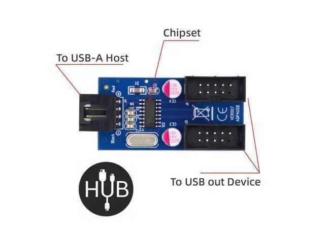 Alt view image 6 of 7 - HKCY USB 2.0 Type-A Male 1 to 2 Female Motherboard 9pin Header Extension HUB Connector Adapter Port Multilier