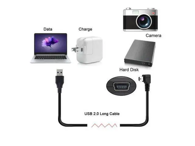 Alt view image 5 of 7 - SM Mini USB B Type 5pin Male Left Angled 90 Degree to USB 2.0 Male Data Cable 5 Meters with EMI Ferrite Core