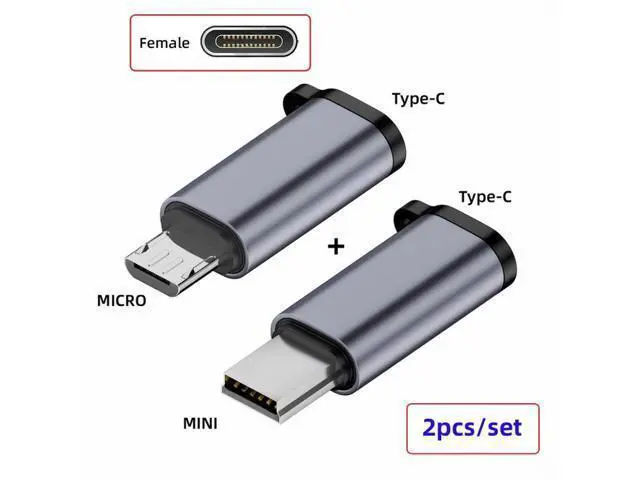 Alt view image 2 of 7 - 2pcs/lot USB-C USB2.0 Type-C Female to Micro Mini USB Male Power Adapter 480Mbps Data with Chain Holes