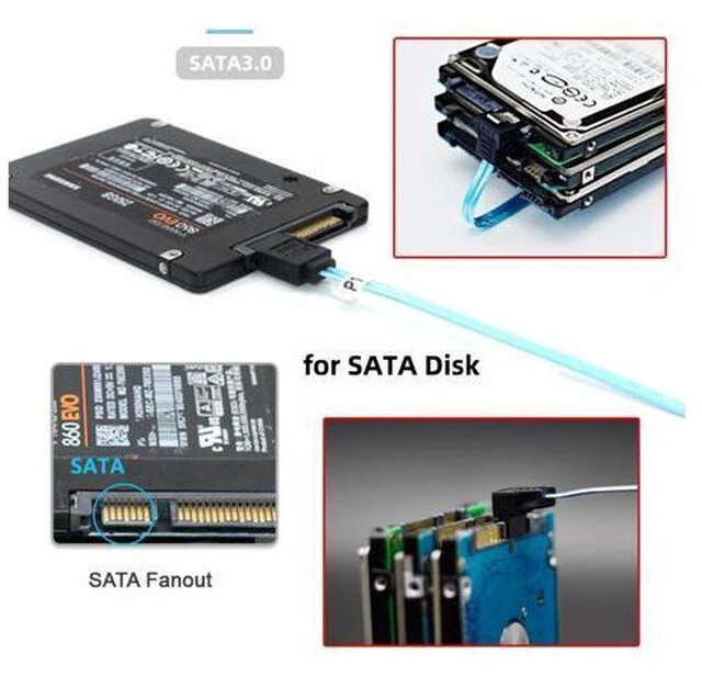 Alt view image 6 of 7 - Chenyang 4pcs/lot 90 Degree Angled Type Internal 4-SATA Host to 4SATA 7pin Target Disk 6Gbps Data Server Cable 25cm