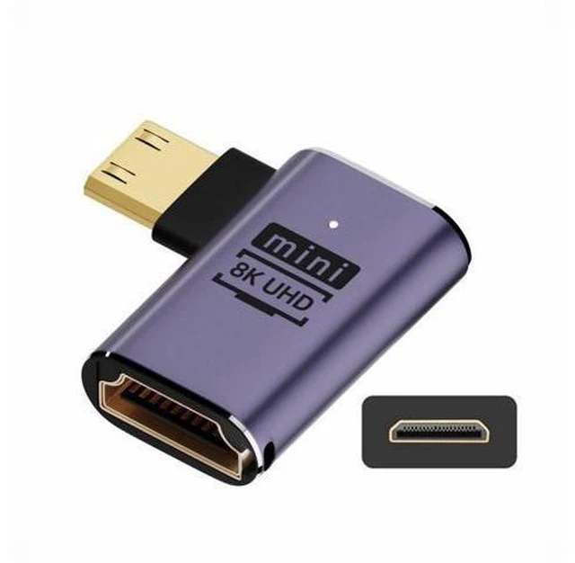 Main image of Right Angled Mini HDMI Male to HDMI 2.1 Female UHD Extension Gold Converter Adapter Support 8K 60hz HDTV