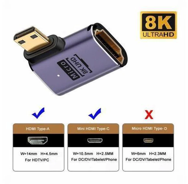 Alt view image 4 of 7 - Right Angled Mini HDMI Male to HDMI 2.1 Female UHD Extension Gold Converter Adapter Support 8K 60hz HDTV