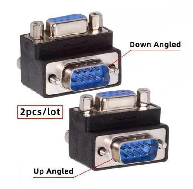 Alt view image 2 of 7 - Cable 2pcs/lot Up & Down Angled 90 Degree RS232 D-Sub 9Pin Screw Type Male to Female Nut Type Extension Adapter