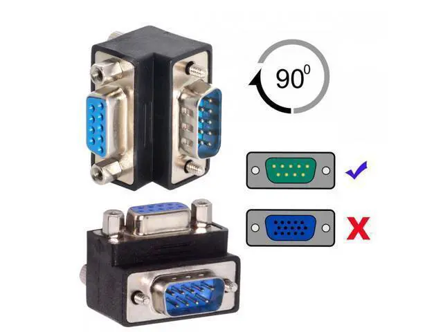 Alt view image 6 of 7 - Cable 2pcs/lot Up & Down Angled 90 Degree RS232 D-Sub 9Pin Screw Type Male to Female Nut Type Extension Adapter