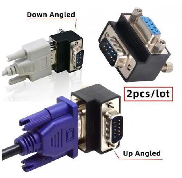 Alt view image 7 of 7 - Cable 2pcs/lot Up & Down Angled 90 Degree RS232 D-Sub 9Pin Screw Type Male to Female Nut Type Extension Adapter