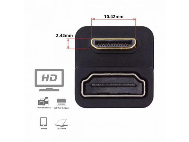 Alt view image 2 of 7 - 360 Degree Down Opposite U Shape Back Angled Mini HDMI 1.4 Male to HDMI Female Extension Adapter Converter