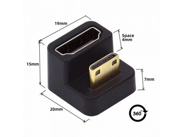 Alt view image 3 of 7 - 360 Degree Down Opposite U Shape Back Angled Mini HDMI 1.4 Male to HDMI Female Extension Adapter Converter