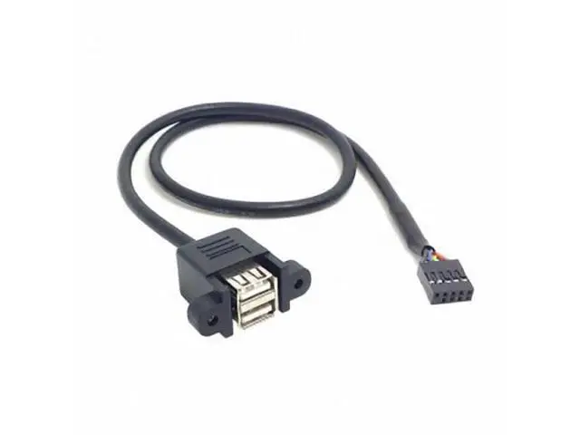 Alt view image 2 of 7 - SM 50cm Stackable Dual USB 2.0 A Type Female to Motherboard 9 Pin Header Cable with Screw Panel Holes