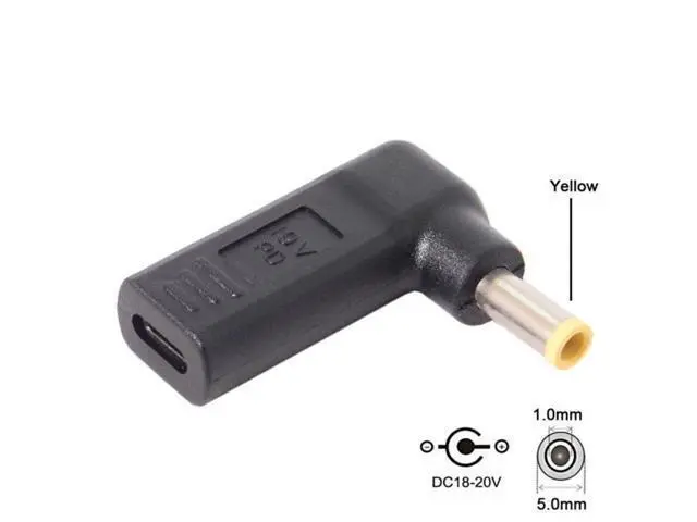 Alt view image 2 of 4 - USB 3.1 Type C USB-C to 5.0*1.0mm Adapter 90 Degree Angled Yellow UC-112-5010MM