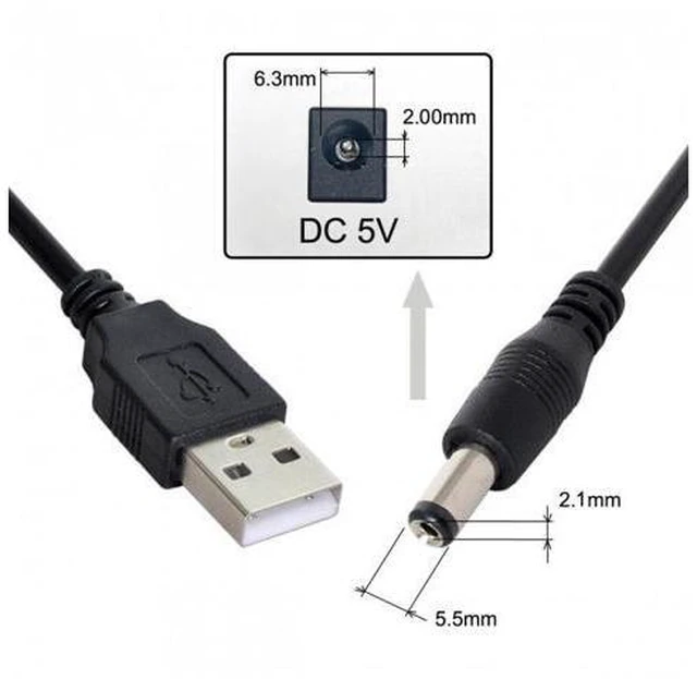 Alt view image 6 of 7 - SM USB 2.0 A Type Male TO 5.5x2.1mm DC Power Plug Barrel Connector 5v Cable 100cm