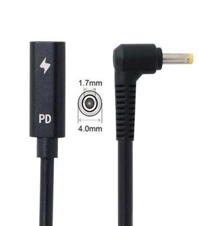 Alt view image 2 of 6 - SM Type C USB-C Female Input to DC 4.0*1.7mm Power PD Charge Cable fit for Laptop 18-20V