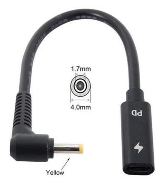 Alt view image 3 of 6 - SM Type C USB-C Female Input to DC 4.0*1.7mm Power PD Charge Cable fit for Laptop 18-20V
