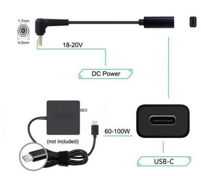 Alt view image 4 of 6 - SM Type C USB-C Female Input to DC 4.0*1.7mm Power PD Charge Cable fit for Laptop 18-20V