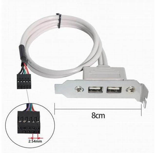 Alt view image 4 of 7 - SM Low Profile 8cm Height USB 2.0 Female Back panel to Motherboard 9pin cable with PCI bracket 30cm
