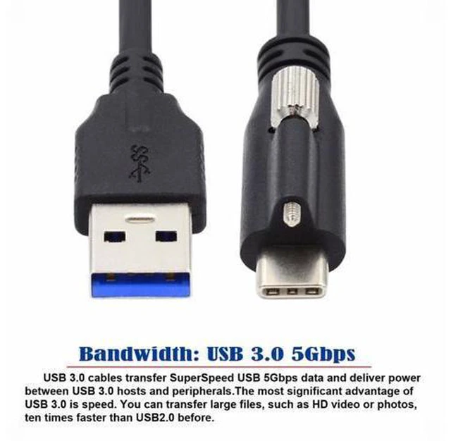 Alt view image 4 of 7 - USB 3.1 Type-C Locking Connector to Standard USB3.0 Data Cable for Camera With Panel Mount Screw (3.0m)