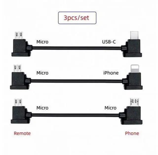 Alt view image 3 of 7 - 3pcs/set Remote Controller Data Cable Type-C Micro 8P to Micro USB for Mavic Pro Platinum Mavic Park RC Accessories