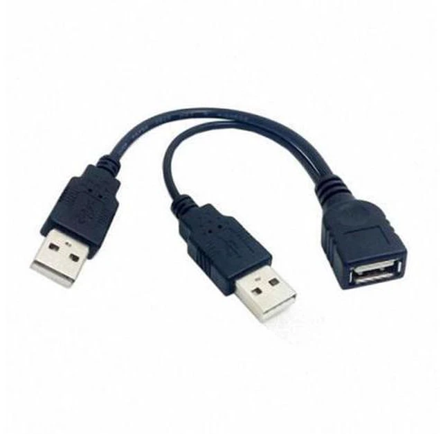 Alt view image 3 of 7 - SM Black USB 2.0 Female A to Dual A Male Extra Power Data Y Extension Cable for 2.5" Mobile Hard Disk
