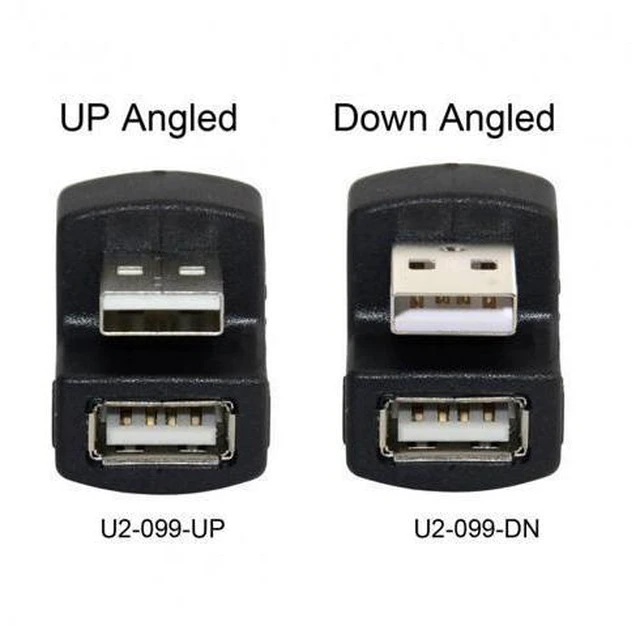 Alt view image 3 of 6 - 1 Set Up & Down Angled USB 2.0 Adapter A Male to Female Extension 180 Degree Black