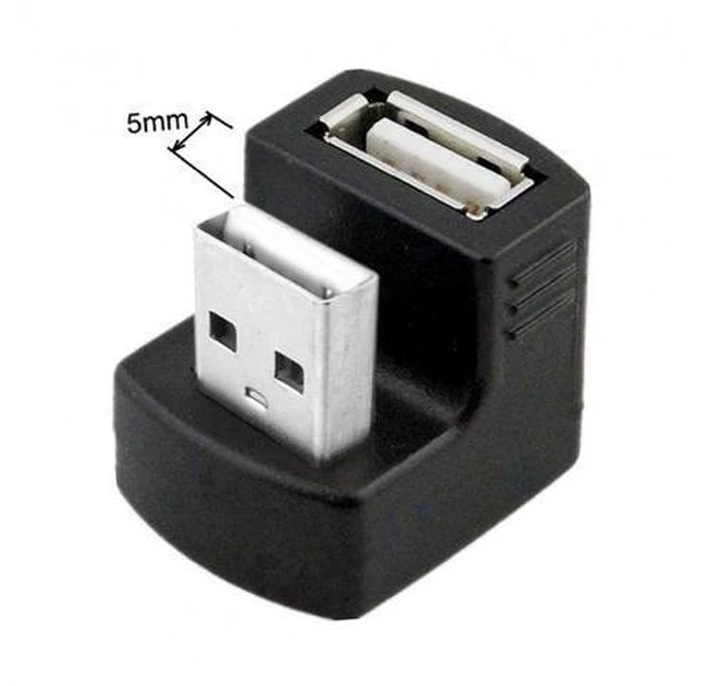Alt view image 6 of 6 - 1 Set Up & Down Angled USB 2.0 Adapter A Male to Female Extension 180 Degree Black