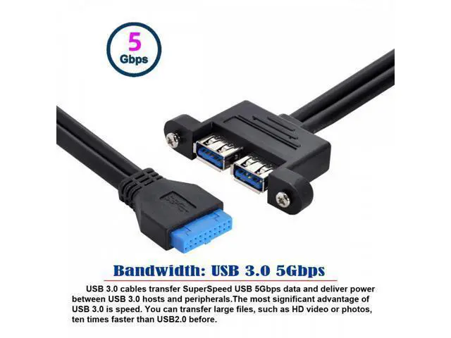 Alt view image 5 of 7 - Dual Port USB 3.0 Female Type-A Panel Type to Motherboard 20Pin Header Cable 50cm