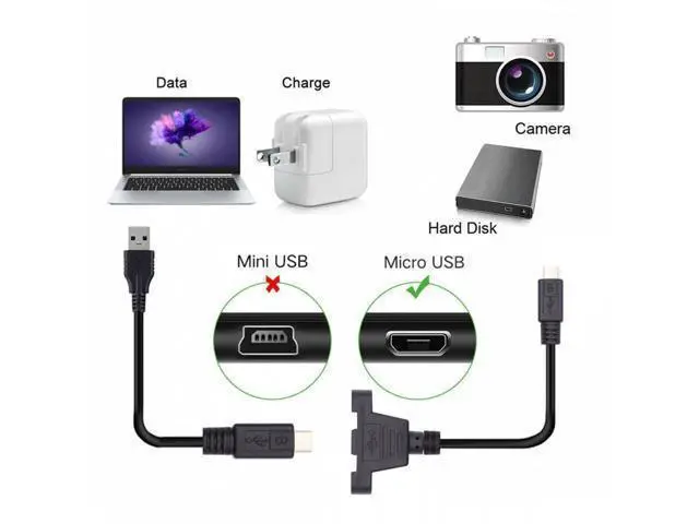 Alt view image 5 of 7 - Micro USB 5Pin Male to Female Extension Panel Mount Type-Cable with Screws 50cm
