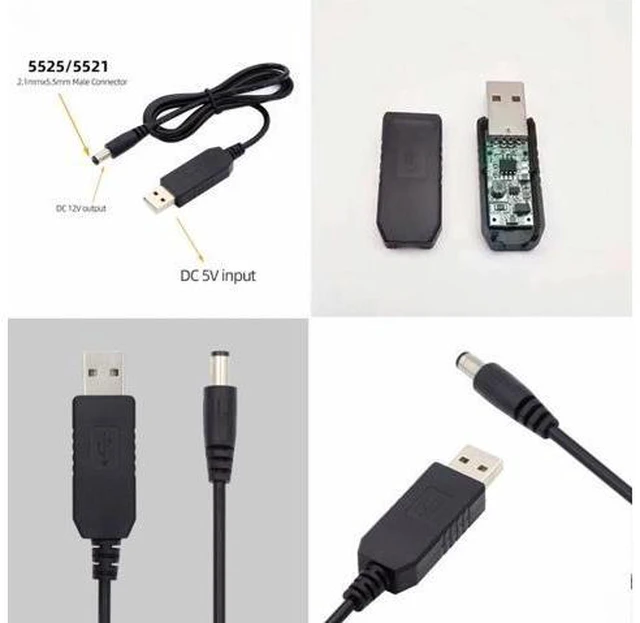 Alt view image 6 of 7 - USB 2.0 Type-A DC5V to DC12V 5.5x2.1mm 5.5x2.5mm Voltage Riser Boost Power Plug Barrel Connector Cable 100cm