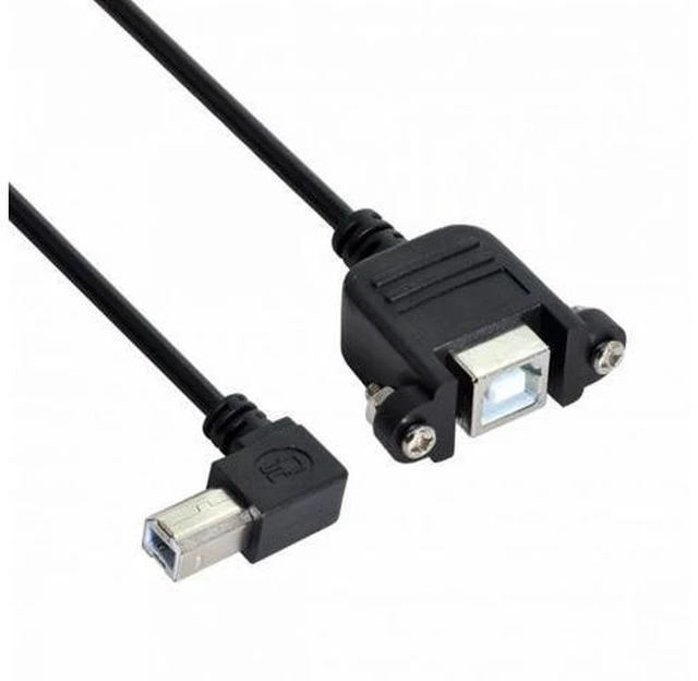 Alt view image 6 of 7 - 90 Degree Left Angled USB B Type Male to Female extension cable with screws for Panel Mount 50cm