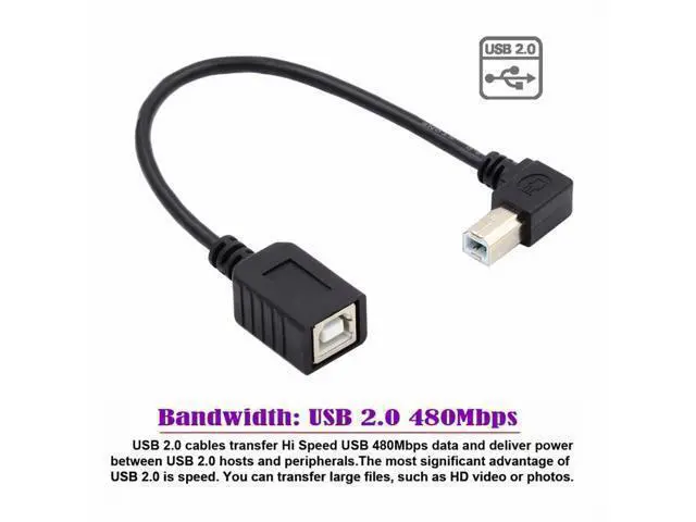 Alt view image 3 of 7 - USB 2.0 B Type Male to Female Extension Cable Left Angled 90 Degree (20cm) for Printer Scanner Disk