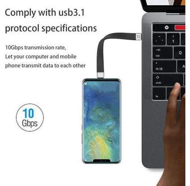 Alt view image 5 of 5 - Type-C USB-C Male to Male USB 3.1 10Gbps Flat Slim FPC Data Cable for Laptop & Phone 13cm