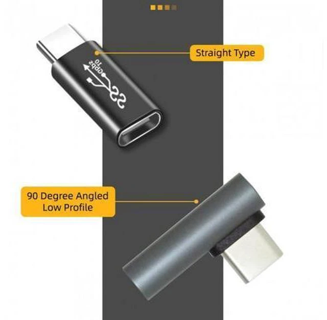 Alt view image 4 of 7 - SM 2pcs/lot Low Profile Angled & Straight USB 3.1 Type C Male to USB-C Female Power Data 10Gbps Adapter for NS Switch & Phone