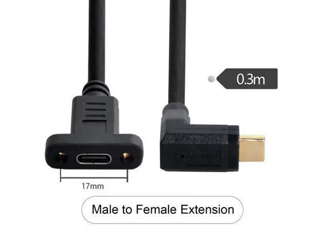 Alt view image 2 of 5 - 90 Degree Up & Down Angled USB-C USB 3.1 Type C Male to Female Extension Data Cable 30cm