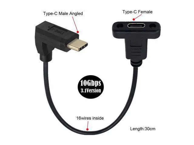 Alt view image 3 of 5 - 90 Degree Up & Down Angled USB-C USB 3.1 Type C Male to Female Extension Data Cable 30cm