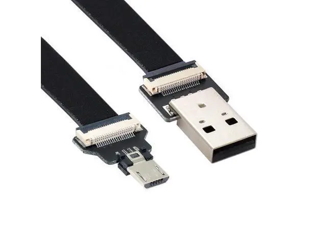 Alt view image 2 of 7 - 0.5M USB 2.0 Type-A Male to Micro USB 5Pin Male Data Flat Slim FPC Cable for FPV & Disk & Phone