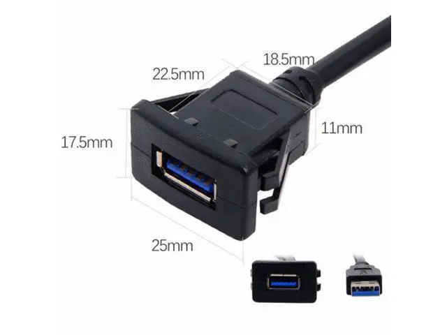 Alt view image 2 of 5 - 1m Waterproof Single USB 3.0 Extension Latch Mount Car AUX Cable for Dashboard Panel