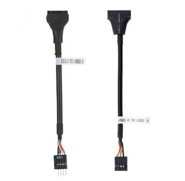 Alt view image 4 of 6 - 2pcs USB 2.0 9Pin to USB 3.0 20pin Housing Header Female Cable Reversible for Motherboard