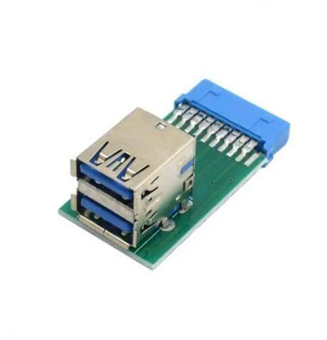 Main image of HKCY U3-080 Vertical Dual USB 3.0 A Type Female to Motherboard 20 Pin Box Header Slot Adapter PCBA