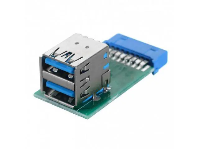 Alt view image 5 of 5 - HKCY U3-080 Vertical Dual USB 3.0 A Type Female to Motherboard 20 Pin Box Header Slot Adapter PCBA