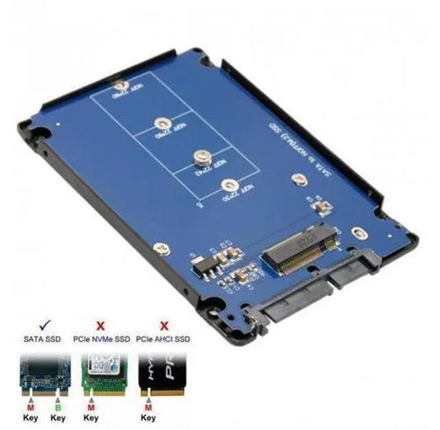 Alt view image 7 of 7 - SM B+M Key Socket 2 M.2 NGFF (SATA) SSD to 2.5 SATA Adapter Card Adapter with Black Metal Case