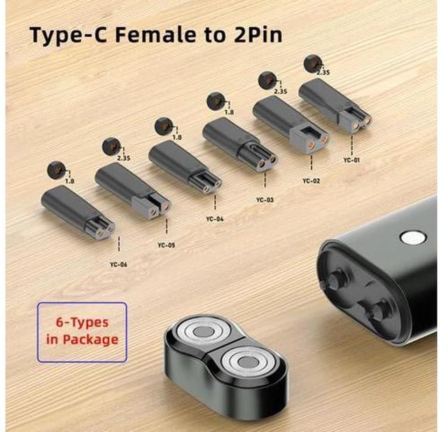 Alt view image 7 of 7 - 6pcs/set USB-C Female to 2Pin DC 5V Power Charge Adapter for Electric Hair Clipper Beard Trimmers Shavers Beauty Instruments