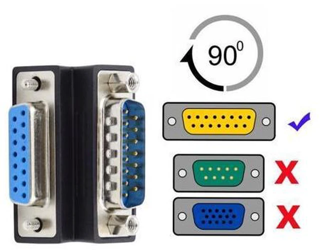 Alt view image 5 of 7 - HKCY DSUB RS232 D-subminiature 15pin Male Nut to Female Screw Extension Adapter DB Connector Up 90 Degree Angled